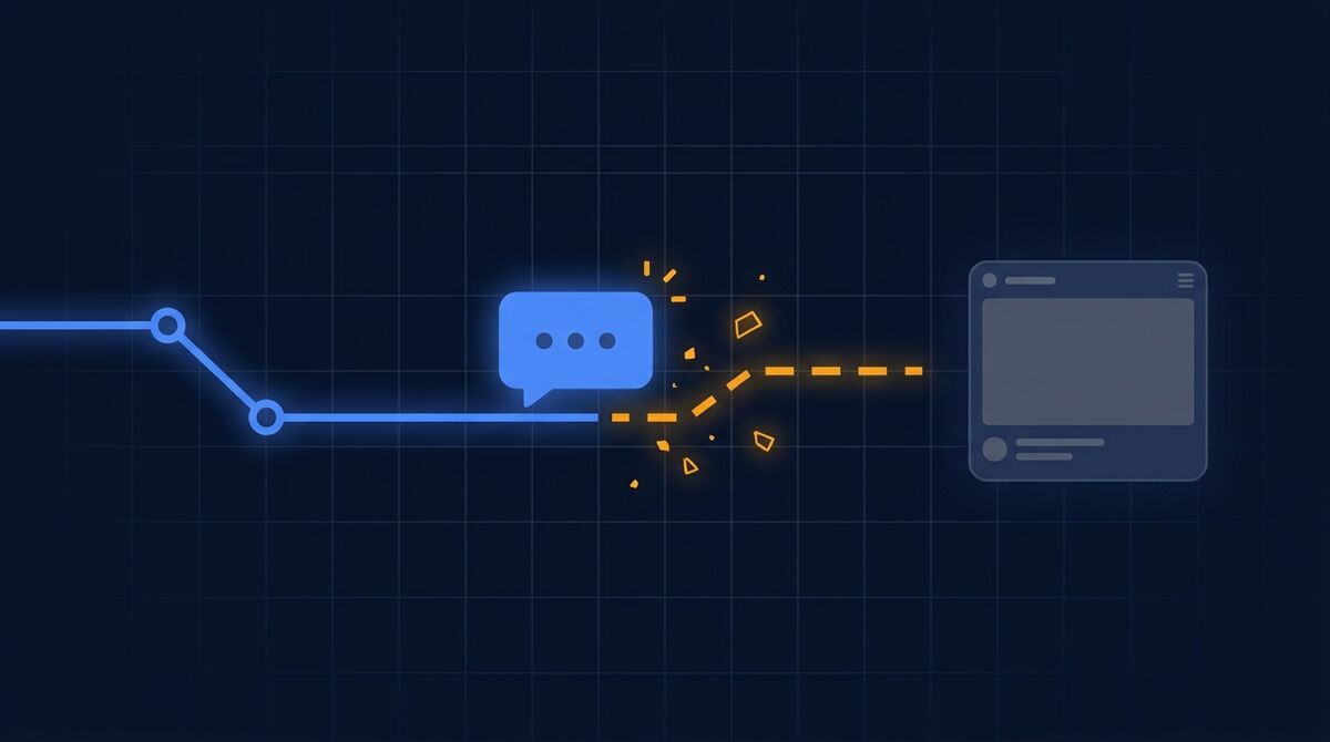A message stopped at a break in its path, with an empty application window waiting