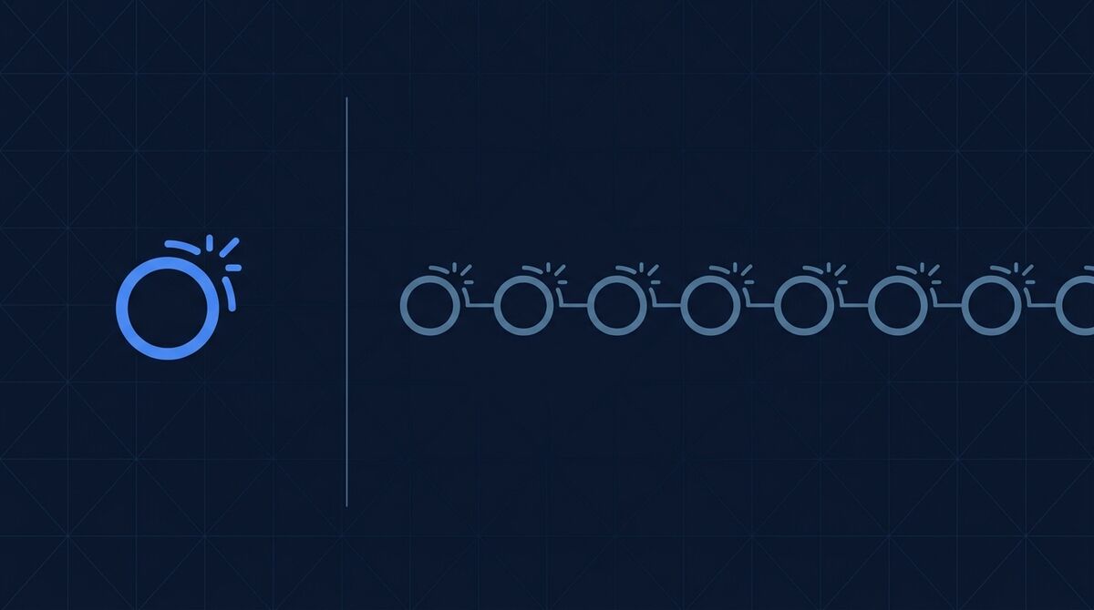 A single pulse on the left, a continuous line of repeated pulses on the right